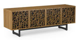 The innovative and award-winning Elements collection features nature-inspired, laser-cut door designs that promote natural airflow and provides a stylish storage credenza, TV stand, or entertainment center solution. Acoustically transparent doors provide depth and interest while keeping contents like a soundbar, gaming console, or AV components well ventilated, yet accessible by remote-control, and out of sight.