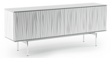 Contrasting straight lines with flowing, sculpted patterns, the stunning design of the Tanami credenza, media console, and storage cabinet is sure to be the focal point of any room. Polished chrome legs provide a distinctly modern and minimalist look, while features such as adjustable shelves and built-in cable management make it perfectly suitable for light AV and media use.