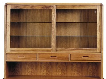 214510 Hutch In Teak (Top Portion) - 3 drawers 2 sliding doors 4 glass shelves
