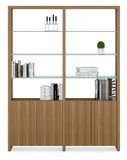 The Linea 580022 pre-configured shelf system provides ample open display space, along with enclosed storage. Ideal for the living room, home office, or as an attractive room divider. Linea Shelving 580022 combines two double-width shelf units to create a system that is 64.5”/163.5 cm wide.