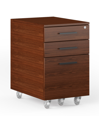 Featuring a low profile that is designed to fit neatly under the Sequel 6101 desk, the 6107 mobile filing cabinet can be used for general storage of files and everyday office items or as a compact printer stand. This attractive locking filing cabinet rests on locking casters and features two supply drawers and a letter/legal file drawer.