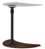 Ekornes USB Table A End Table with a Glass Top, Black Stem, and Brown Base