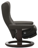 Ekornes Stressless Wing Large Classic Power Recliner With Ottoman Large Power Leg/Back: Wenge Wood Classic Base; Metal Grey Paloma Leather