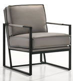Ital Studio Boca Occasional Chair in a Soft Full Grain Light Grey Leather and Black Metal Legs