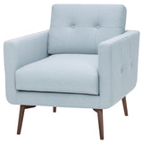 Scandinavian Design Ingrid Occasional Chair with a Caribbean Blue Fabric Seat and Walnut Stained Ash Legs