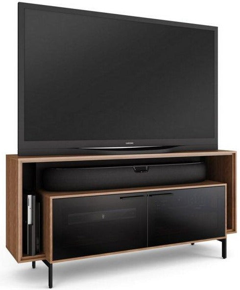 BDI 8168 Cavo Slim TV Stand with Double-Width Design in Natural Walnut and Remote-Friendly Doors