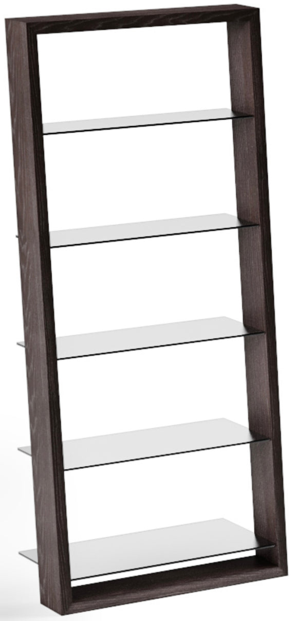 Eileen is a leaning shelf that really lives up to its name. This stunning shelf looks great solo or combined in groups to fill an entire wall. Eileen is incredibly solid and its tempered, grey tinted glass shelves are perfect for holding books or displaying your favorite collectibles.