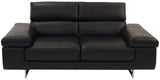 Natuzzi B619 Loveseat in Black 20JF Leather and Chrome Legs