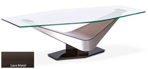 Elite Modern Victor 2022 Coffee Table with a Glass Top, Walnut Arms, and Lava Metal Base
