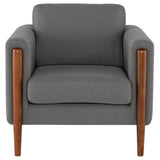 Scandinavian Design Steen Occasional Chair with a Steel Grey Fabric Seat and Walnut Stained Ash Legs