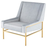Nuevo HGTB581 Theodore Occasional Chair with a Caribbean Blue Velour Seat and Brushed Gold Stainless Steel Legs