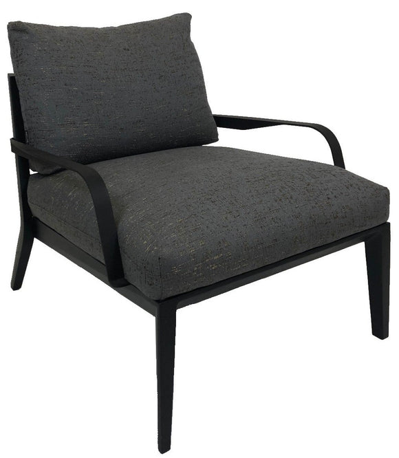 Natuzzi Italia Viaggio 2847 Occasional Chair in a Dark Grey Fabric with Gold Undertones Seat and Metal Legs