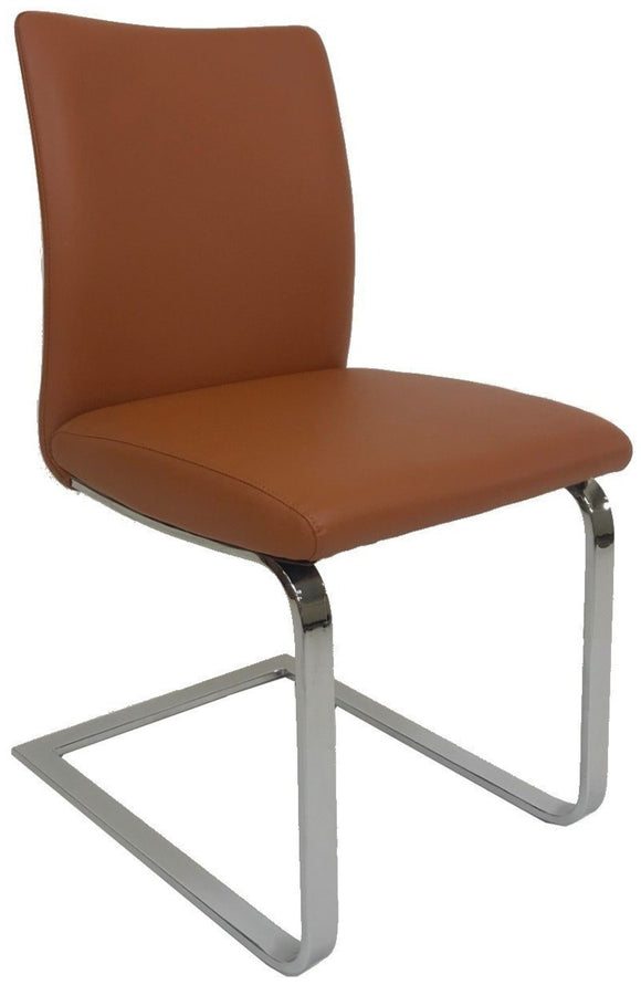 Ital Studio Alessia Dining Chair in a Cognac Vinyl Seat and Chrome Legs