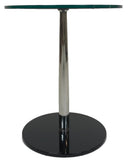 GFI Lucy End Table with a Black Glass Top and Bottom and a Chrome Stem