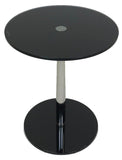 GFI Lucy End Table with a Black Glass Top and Bottom and a Chrome Stem
