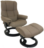Ekornes Stressless Mayfair Medium Recliner with Ottoman in Caledo Brown Fabric with a Classic Wenge Wood Base