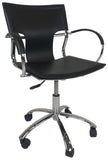 Ital Studio Vera Office Chair with a Black Leather Seat, Black Stitching, and a Chrome Base