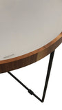 Bellini Tricks End Table in Washed White Glass, Walnut, and Black Steel