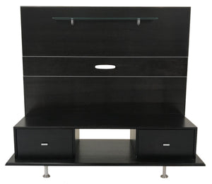PBJ Furniture 720 TV Stand in Espresso Wood, Glass, Metal Legs