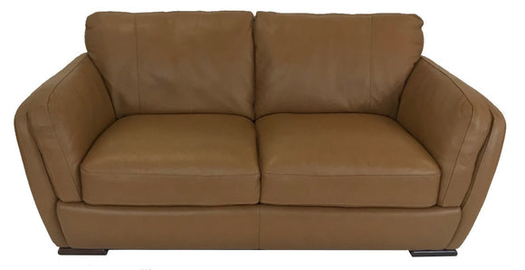 Natuzzi A399 Loveseat in Brandy Leather and Brown Legs