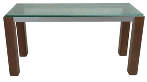 Star Veronica 592 Console Table with Crackled Glass, Silver Metal, and Walnut Legs