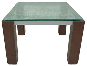 Star Veronica 592 End Table with Crackled Glass, Silver Metal and Walnut Wood