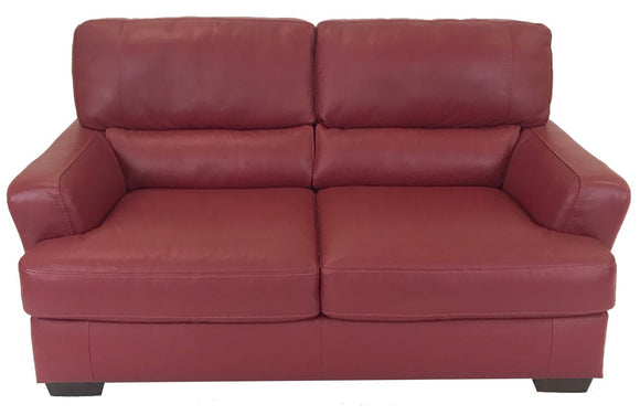 Natuzzi B746 Loveseat in Red Leather with Brown Wood Legs