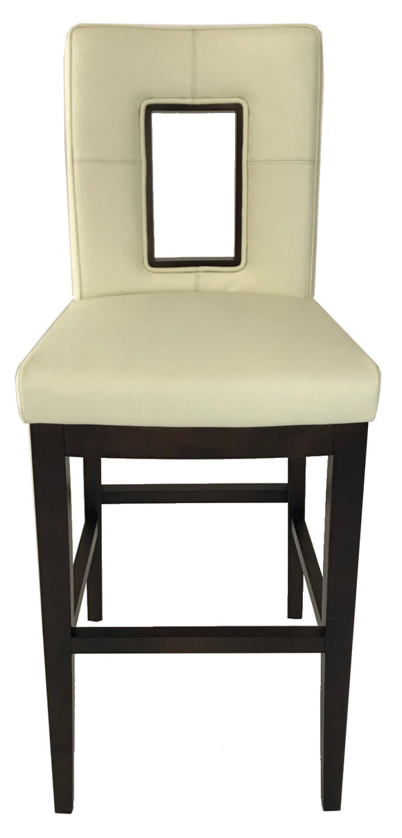 Kuka Y689 Barstool in White Leather and Dark Wood Legs