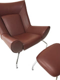 Verikon Fender Occasional Chair and Ottoman in Dark Brown Leather and Metal Legs