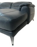 HTL RS-11233 Sectional Recliner in Ocean Blue Leather and Metal Legs