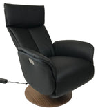 Hjort Knudsen 7068 SlimLine Recliner with a Black Leather Seat and Walnut Base