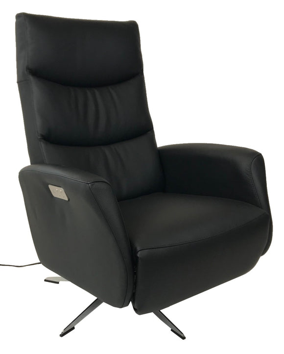 Hjort Knudsen 8005 Superior Recliner in Black Leather and Metal Base