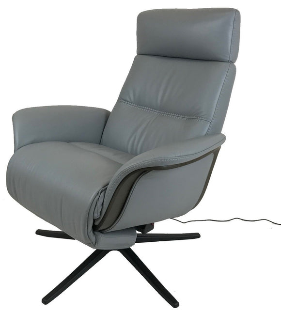 Img Space 5100 Recliner in Grey Leather, Grey Ash Wood, and a Black Aluminum Star Base