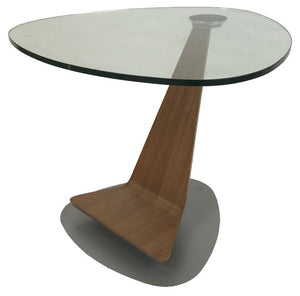 Elite Modern Triplex 2031 End Table with a Glass Top, Walnut Arm, and Mist Base