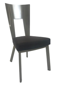Elite Modern Regal Dining Chair in Raven Black Fabric, Topaz Legs, and a Champagne-Plated Back