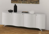 Domitalia Palio White Lacquered White Glass Curved Wood Sideboard Storage