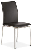 Skovby SM 58 Dining Chair with a Black Leather Seat and Brushed Steel Legs