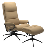Ekornes Tokyo Recliner with Ottoman in Sand Paloma Leather and Matte Black High Base