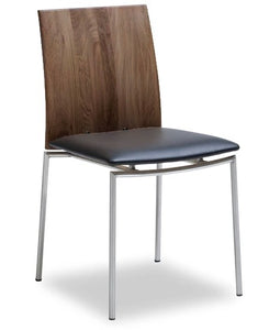 Skovby SM 98 Dining Chair with a Black Leather Seat, Walnut Back and Metal Legs