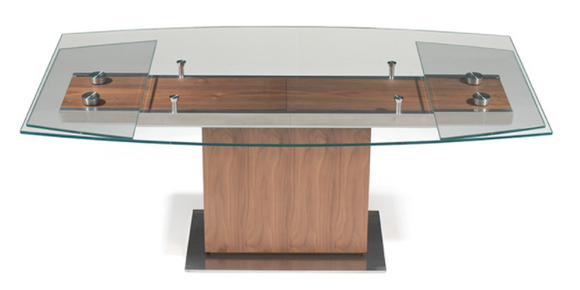 Ital Studio Mercurio T297 Dining Table with a Walnut Wood Base; Glass Top; Chrome Accents