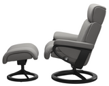 Ekornes Stressless Magic Medium Recliner with Ottoman in Black Signature Base and Silver Grey Paloma Leather
