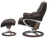 Ekornes Stressless Reno Medium Recliner with Ottoman in Chestnut Paloma Leather and Walnut Wood Signature Base