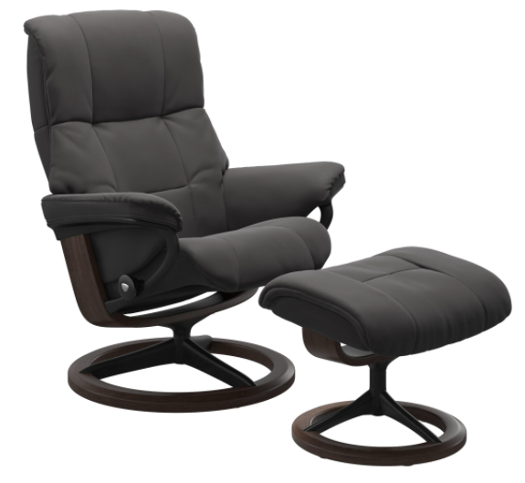 Ekornes Stressless Mayfair Large Recliner with Ottoman in Rock Paloma Leather with a Matte Black Signature Wenge Wood Base