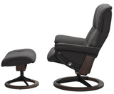 Ekornes Stressless Mayfair Large Recliner with Ottoman in Rock Paloma Leather with a Signature Wenge Wood Base