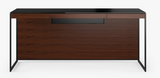 BDI Furniture Sequel 6101 Desk in Chocolate Walnut Wood; Black Powder Coat Legs; Black Glass Top