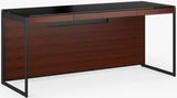 BDI Furniture Sequel 6101 Desk in Chocolate Walnut Wood; Black Powder Coat Legs; Black Glass Top
