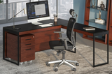 BDI Furniture Sequel 6101 Desk in Chocolate Walnut Wood; Black Powder Coat Legs; Black Glass Top
