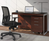 BDI Furniture Sequel 6103 Compact Desk in Chocolate Walnut Wood; Black Powder Coat Legs; Black Glass Top