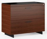BDI Furniture Sequel 6116 Lateral File Cabinet in Chocolate Walnut Wood; Black Powder Coat Base; Black Glass Top