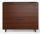 BDI Furniture Sequel 6116 Lateral File Cabinet in Chocolate Walnut Wood; Black Powder Coat Base; Black Glass Top